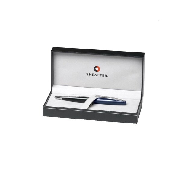 Sheaffer Taranis Black Lacquer & Blue Cap Twist Ball Point Pen New In Gift Box - Picture 1 of 5